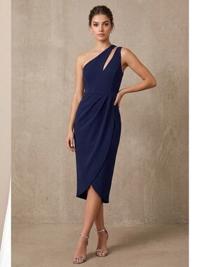 NWT Lulu's Navy One-Shoulder Cocktail Dress with Keyhole Accent